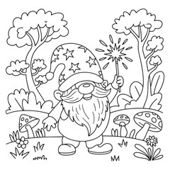 Fototapeta premium Patriotic Gnome Holding Fireworks Coloring Page for 4th of July