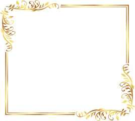 Golden Rectangle Frame with Ornate Floral Decorations 
