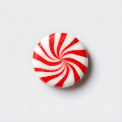 A striped candy with red and white swirl, isolated on white background