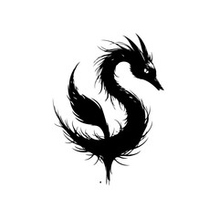 Stylized dragon silhouette illustration with feathered textures and minimalist design