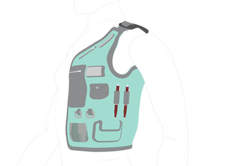 Futuristic Teal Smart Vest: Wearable Technology for Advanced Health Monitoring and Remote Patient Care. Digital Health Innovation with IoT Integration for Vital Signs Tracking and Personal Safety.