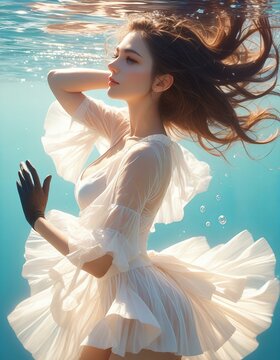 Beautiful woman wearing a high fashion dolman sleeve top and skirt.