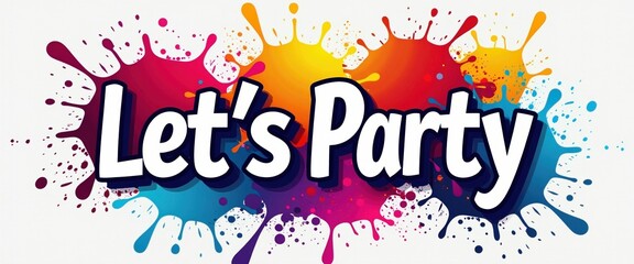 Vector illustration of Let's Party text banner with colorful splash isolated on white background.