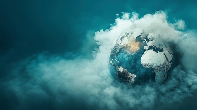 Earth enveloped in ominous smoke, symbolizing climate change and environmental pollution.