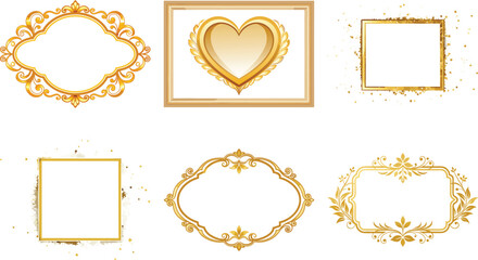 Set of Decorative vintage frames and borders set,Gold photo frame with corner Thailand line floral for picture, Vector design decoration pattern style. border design is pattern Thai art style