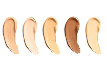 Cream foundation smears different skin tones set isolated on white background