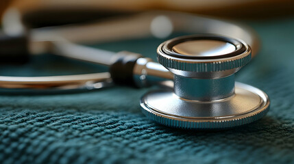 Close-up view of a medical stethoscope on a textured cloth.
