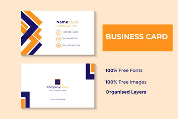 MODERN doubled sided 3.5 inches and 2 inches business card templates orange and blue color, with clean , professional minimalist looks, visiting card with editable vector geometric design and layout.