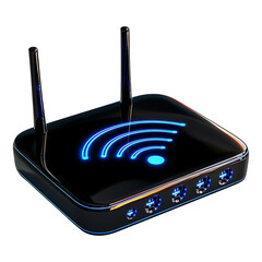 Modern black Wi-Fi router design isolated on a transparent background