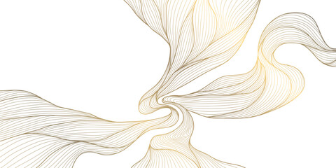 Fototapeta na wymiar Vector golden line wave on white background. Abstract premium luxury elegant illustration, wavy Japanese ornament, flow water, ocean, organic shape pattern