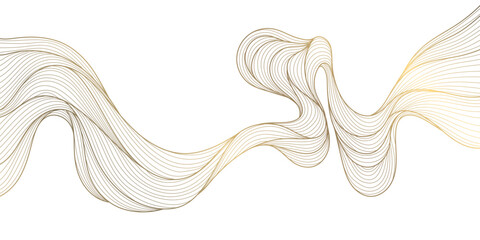 Fototapeta na wymiar Vector golden line wave on white background. Abstract premium luxury elegant illustration, wavy Japanese ornament, flow water, ocean, organic shape pattern