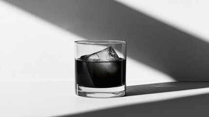 Coffee glass with ice and a minimalist aesthetic.