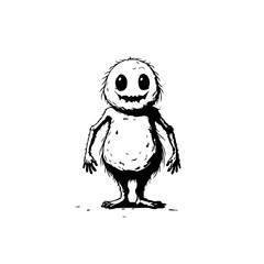 Whimsical monochrome character with expressive features against white backdrop