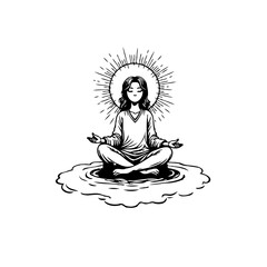 Ethereal serenity: a meditative figure bathed in radiant light's tranquil embrace