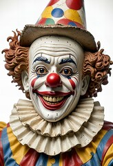 Depicting Clown statue on white background.