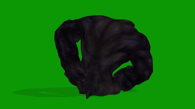 3D Render of Fierce Black Gorilla Resting Loop-Back Side Green Screen