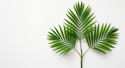 Photo Green Palm Leaf on Textured White Background