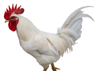 Portrait of a White Rooster Walking Isolated on transparent background cutout, PNG file, Cutout file