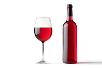 Glass of red wine with wine bottle near isolated on white background
