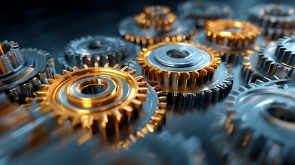 efficiency among mechanical cogwheels or gear system for business strategy and planning success and futuristic innovation in technology and technical process operations, also team .