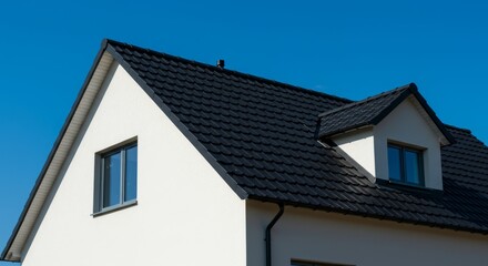 Photo New White House with Black Tile Roof under Blue Sky