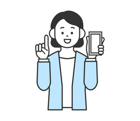 スマホをもって解説する女性のイラスト　ベクター
