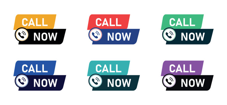 Call Now Button Label Vector Set – Colorful Click to Call Badges for Phone Contact, Customer Support, Sales Hotline, Service Request, Marketing UI Elements