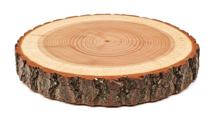 Photo of a Round Wood Slice with Bark on White Background