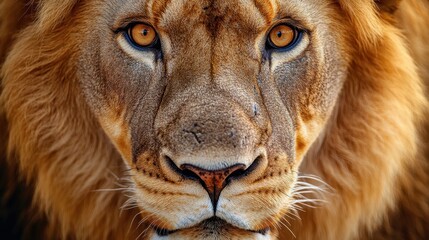 Fototapeta premium Intense gaze of a majestic male lion captured in close-up portrait