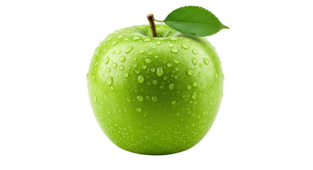 Green Apple with Water Droplets Isolated on Transparent Background