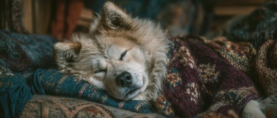Intimate bond akita dog and person cozy in earthy textures