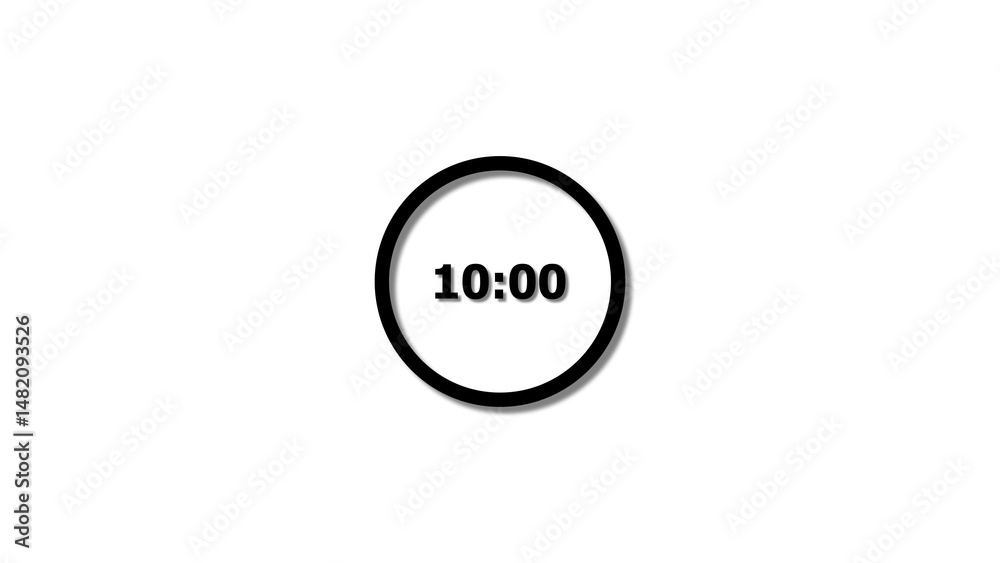 Fototapete digital countdown timer black color 4k illustration of 10 second on transparent on white background.