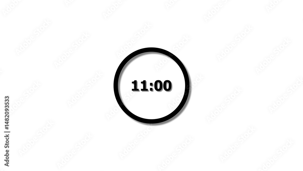 Fototapete Digital countdown timer black color 4k illustration of 11 second on transparent on white background. 11 seconds digital timer 4k illustration.