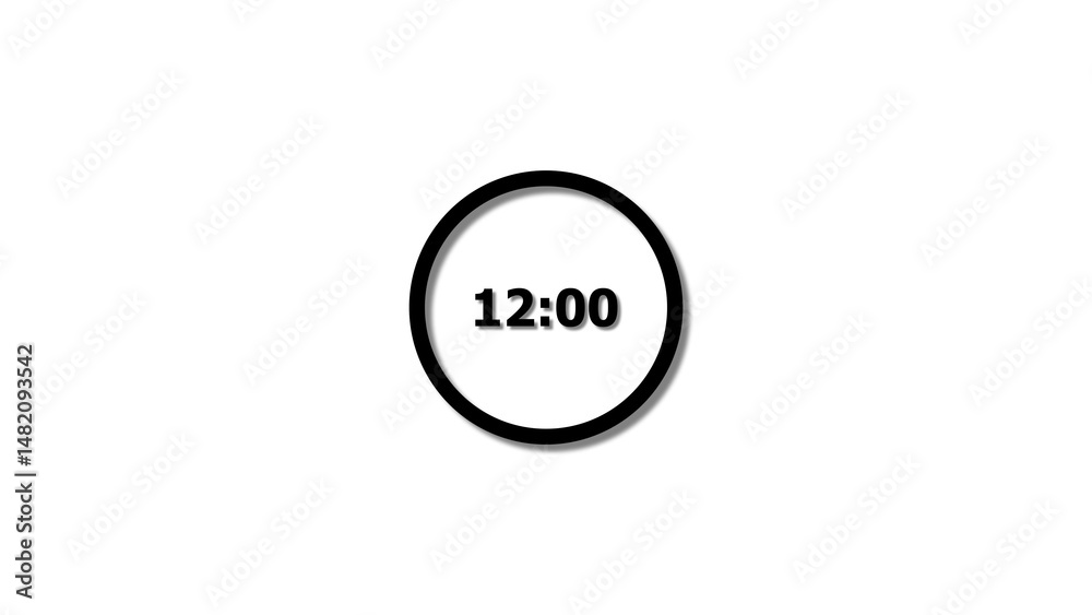 Fototapete digital countdown timer black color 4k illustration of 12 second on transparent on white background.