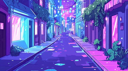 Night city street, vibrant colors