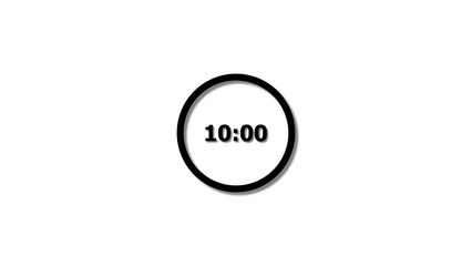 Digital countdown timer black color 4k illustration of 10 second on transparent on white background. 10 seconds digital timer 4k illustration.