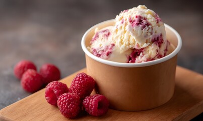 paper cup of white chocolate and raspberry ice cream, Generative AI