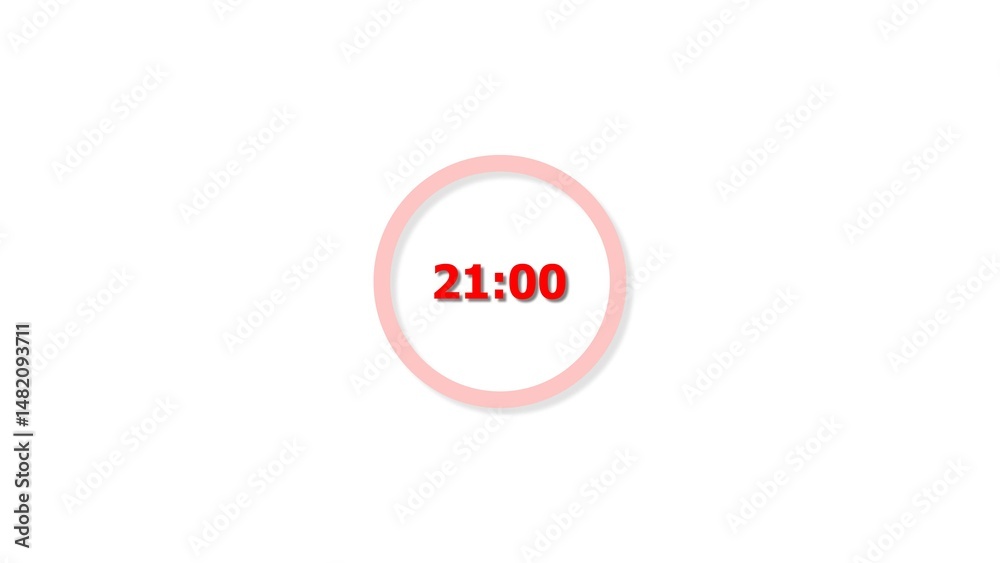 Fototapete digital countdown timer red color 4k illustration of 21 second on transparent on white background. 2
