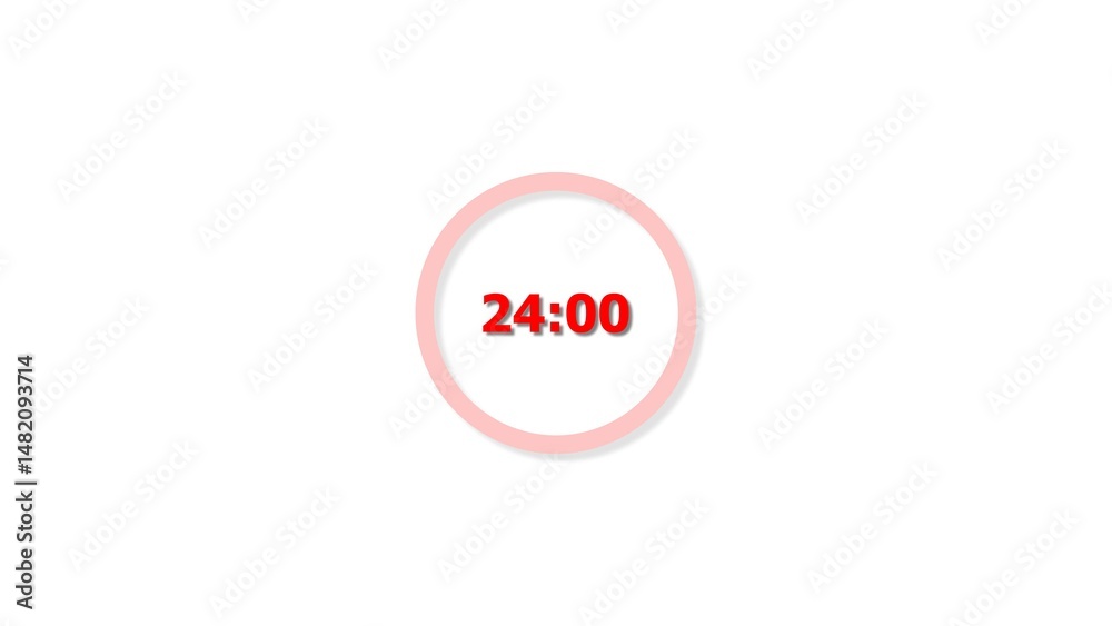 Fototapete digital countdown timer red color 4k illustration of 24 second on transparent on white background. 2