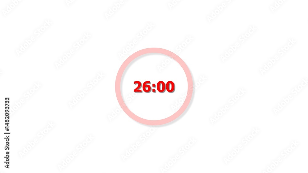 Fototapete digital countdown timer red color 4k illustration of 26 second on transparent on white background. 2