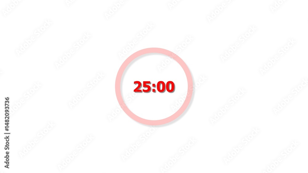 Fototapete digital countdown timer red color 4k illustration of 25 second on transparent on white background. 2