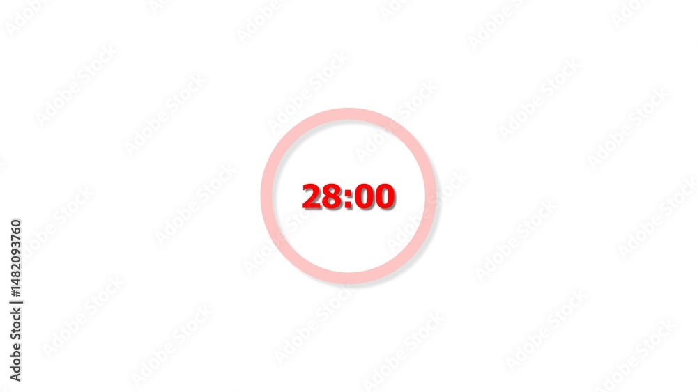 Fototapete digital countdown timer red color 4k illustration of 28 second on transparent on white background. 2
