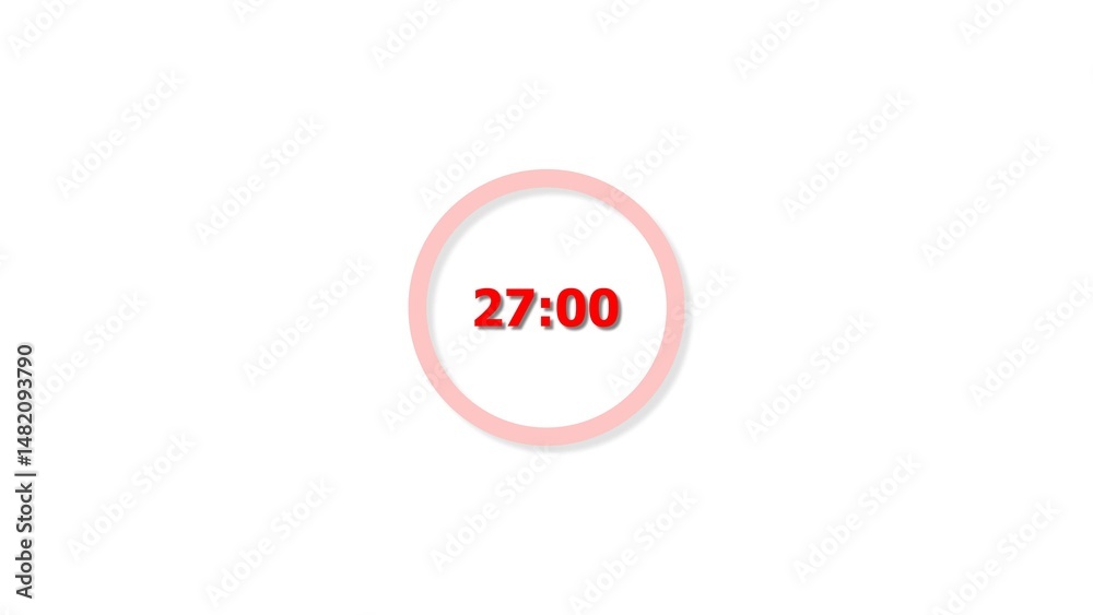 Fototapete digital countdown timer red color 4k illustration of 27 second on transparent on white background. 2