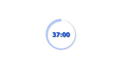 Digital countdown timer royal blue color 4k illustration of 37 second on transparent on white background. 37 seconds digital timer 4k illustration .