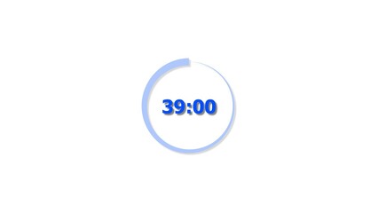 Digital countdown timer royal blue color 4k illustration of 39 second on transparent on white background. 39 seconds digital timer 4k illustration .