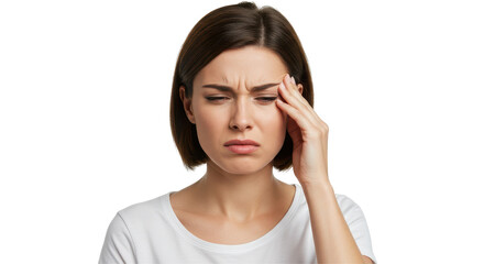 Woman Experiencing Headache Holding Her Head in Painful Expression on transparent png
