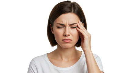 Woman Experiencing Headache Holding Her Head in Painful Expression on transparent png