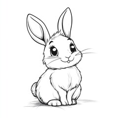 Cute Cartoon Rabbit Line Art Vector Illustration. Simple Design with Thick Outline and White Background. Coloring Page Style with Simple Line Drawing and Cute Character Design