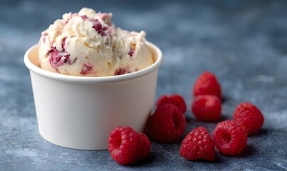 paper cup of white chocolate and raspberry ice cream, Generative AI