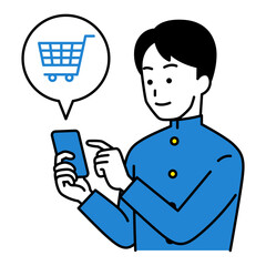 スマートフォンでネットショッピングをする男子学生